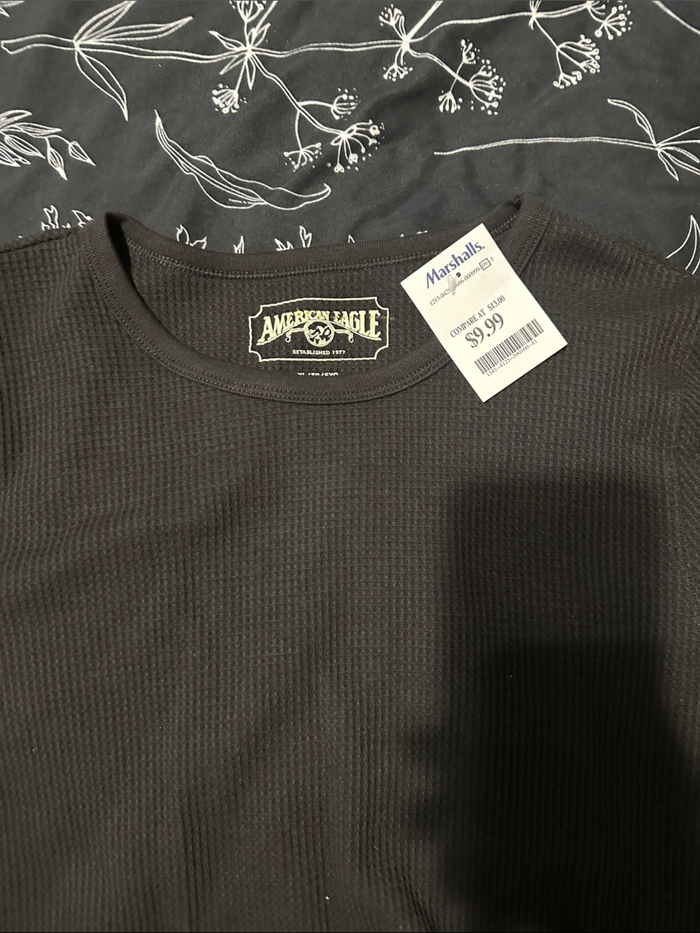 American Eagle Outfitters Black Waffle Knit Long-Sleeve Top